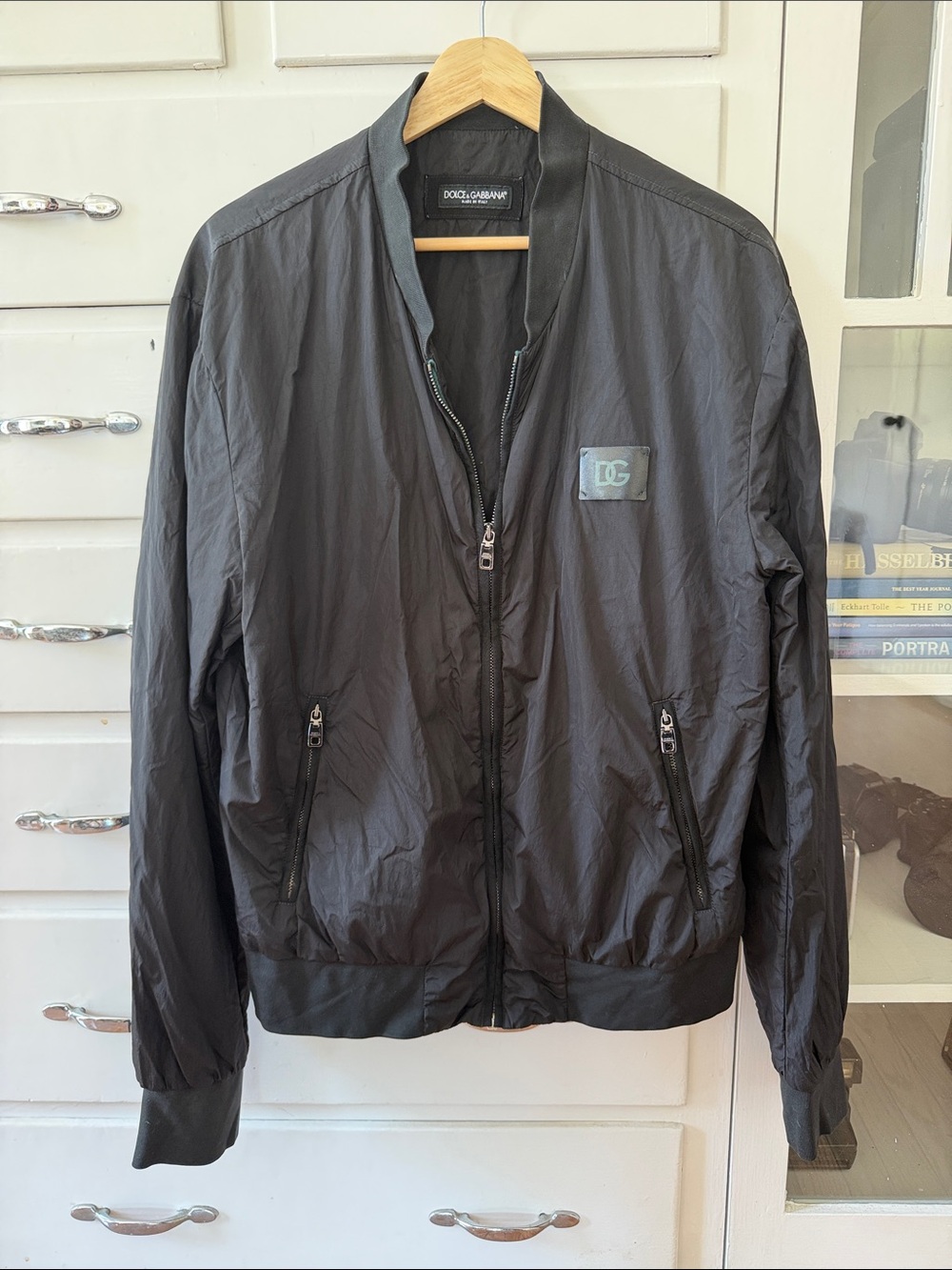Dolce & Gabbana Black Men's Lightweight Bomber Jacket with Logo Patch